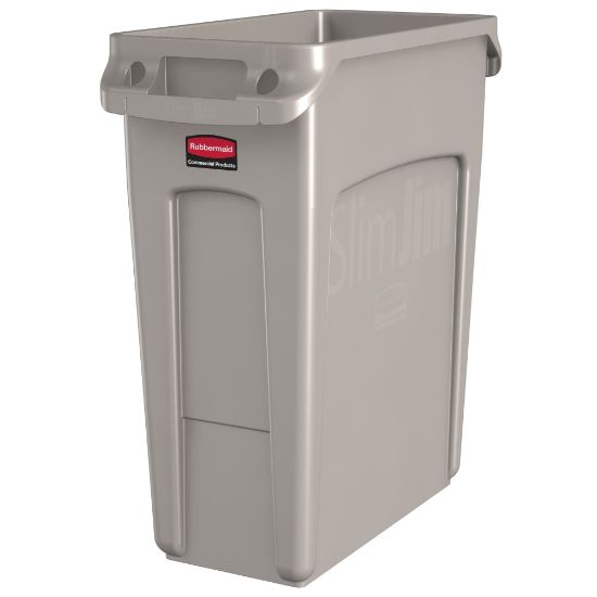 Picture of Rubbermaid Slim Jim Rectangular Polyethylene Vented Waste Receptacle, 16 Gallons, Beige