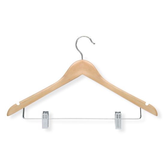 Picture of Honey Can Do Wood Suit Hangers With Clips, 17-9/16in x 10-1/16in, Maple, Pack Of 12 Hangers