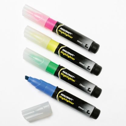 Picture of SKILCRAFT Highlighters - Chisel Marker Point Style - Fluorescent Yellow, Fluorescent Pink, Fluorescent Blue, Fluorescent Green - 4 / Set