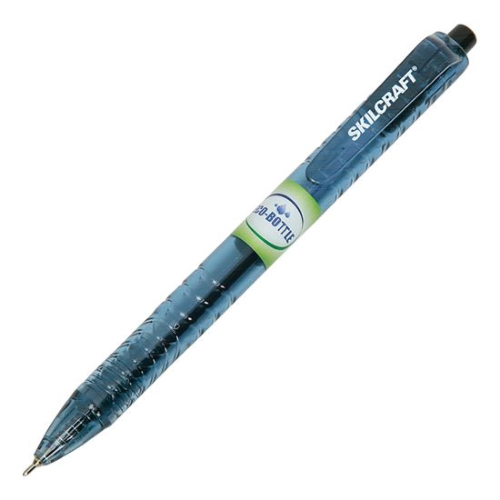 Picture of SKILCRAFT Ballpoint Pens, Pack Of 12, Medium Point, Transparent Blue Barrel, Black Ink