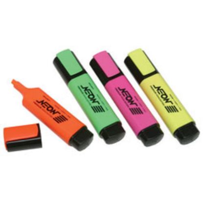 Picture of SKILCRAFT Flat Fluorescent Highlighter - Chisel Marker Point Style - Green Ink, Pink Ink, Yellow Ink, Orange Ink - 4 / Set