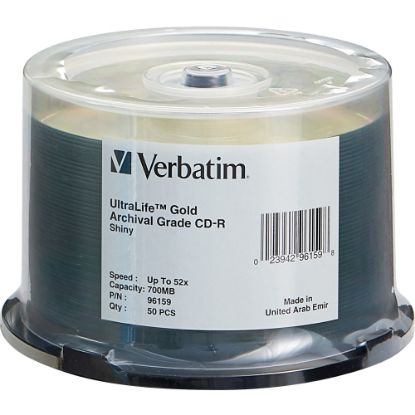 Picture of Verbatim CD-R 700MB 52X UltraLife Gold Archival Grade with Branded Surface - 50pk Spindle - 700MB - 50 Pack