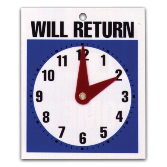 Picture of U.S. Stamp & Sign Message Sign, "Will Return" Clock