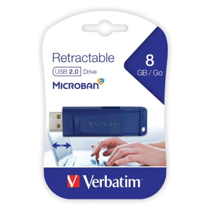 Picture of Verbatim Retractable USB 2.0 Flash Drive, 8GB, Blue