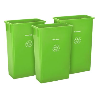 Picture of Alpine Rectangular Polypropylene Slim Trash Cans, 23 Gallons, Lime Green, Set Of 3 Cans