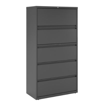 Picture of WorkPro 36inW x 18-5/8inD Lateral 5-Drawer File Cabinet, Charcoal