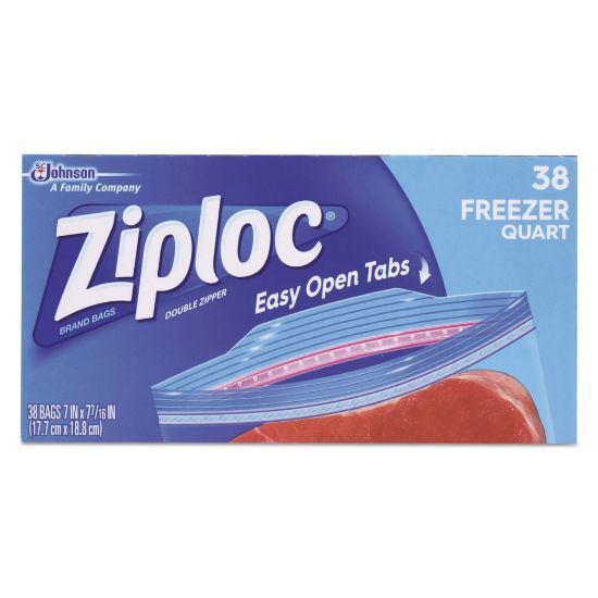 Picture of Ziploc Double-Zipper Freezer Bags, 7 3/4in x 7in, Clear, 38 Bags Per Box, Carton Of 9 Boxes