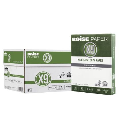 Picture of Boise X-9 Multi-Use Printer & Copy Paper, 10 Reams, White, Letter (8.5in x 11in), 5000 Sheets Per Case, 20 Lb, 92 Brightness