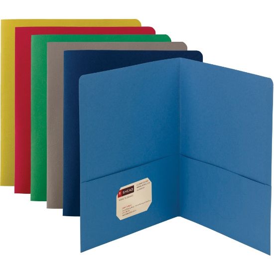 Picture of Smead Two-Pocket Folders - Letter - 8 1/2in x 11in Sheet Size - 2 Pocket(s) - Leatherette - Assorted - Recycled - 25 / Box