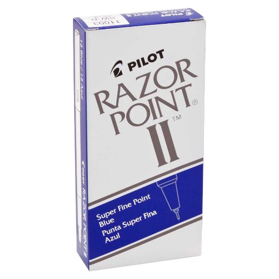 Picture of Pilot Razor Point II Markers, Super Fine Point, 0.3 mm, Blue Barrel, Blue Ink, Pack Of 12 Markers