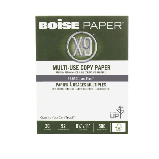 Picture of Boise X-9 Multi-Use Printer & Copy Paper, 10 Reams, White, Letter (8.5in x 11in), 5000 Sheets Per Case, FSC Certified, 20 Lb, 92 Brightness