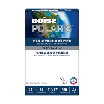 Picture of Boise POLARIS Premium Multi-Use Printer & Copy Paper, 1 Ream, White, Ledger (11in x 17in), 500 Sheets Per Ream, 24 Lb, 92 Brightness, FSC Certified