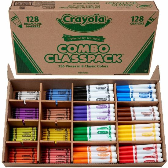 Picture of Crayola Crayons And Markers Combo Classpack, Conical Point, Assorted Colors, Box Of 256 Pieces