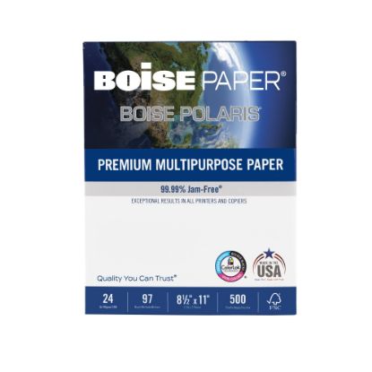 Picture of Boise POLARIS Premium Multi-Use Printer & Copy Paper, 1 Ream, White, Letter (8.5in x 11in), 500 Sheets Per Ream, 24 Lb, 97 Brightness, FSC Certified