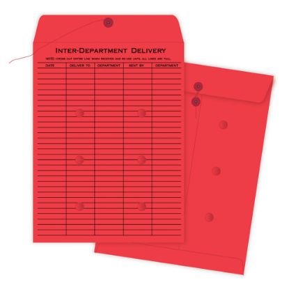 Picture of Quality Park Interdepartment Envelopes, 10in x 13in, 1-Sided Narrow Rule, Button & String Closure, Red, Box Of 100