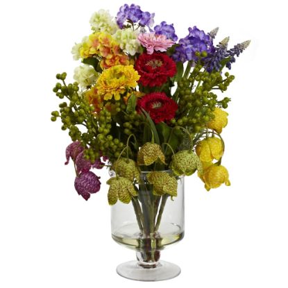 Picture of Nearly Natural Spring Floral 16inH Plastic Arrangement With Vase, 16inH x 12inW x 12inD, Multicolor