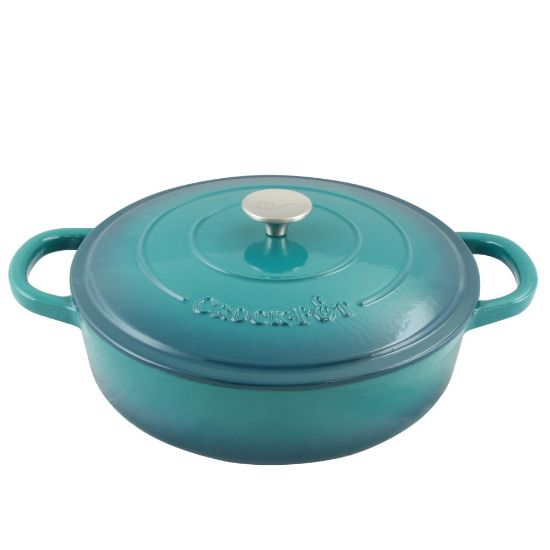 Picture of Crock-Pot Artisan Enameled Cast Iron Round Braiser Pan With Lid, 5 Qt, Teal Ombre