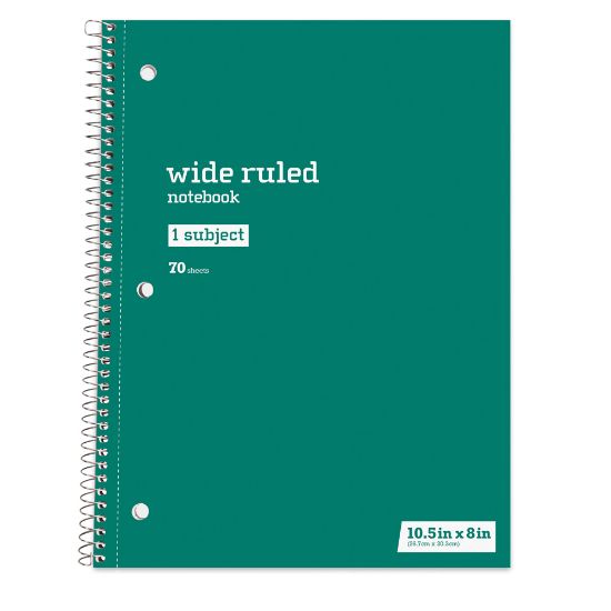 Picture of Just Basics Spiral Notebook, 8in x 10-1/2in, Wide Ruled, 70 Sheets, Green