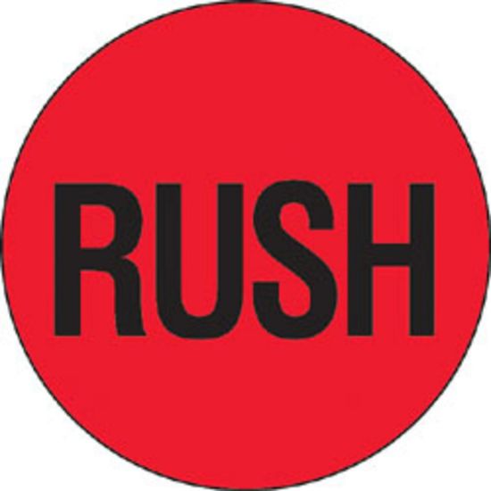 Picture of Tape Logic Preprinted Shipping Labels, DL1740, "Rush", 2in Circle, Red/Black, Roll Of 500