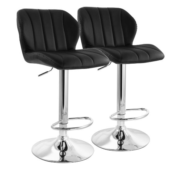 Picture of Elama Adjustable-Height Faux Leather Swivel Bar Stools, Black/Chrome, Set Of 2 Stools