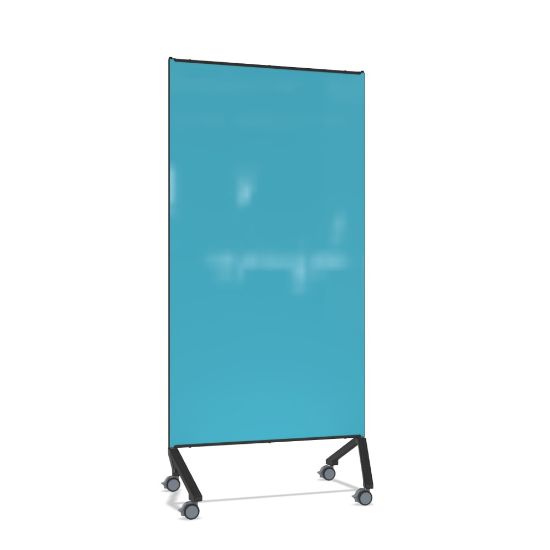 Picture of Ghent Pointe Magnetic Mobile Dry-Erase Glassboard, 76-1/2in x 36-3/16in, Blue, Black Metal Frame