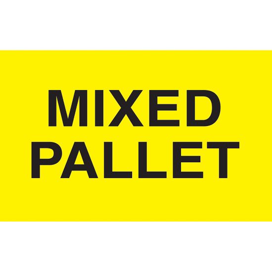 Picture of Preprinted Special Handling Labels, DL2481, "Mixed Pallet", 5in x 3in, Bright Yellow, Roll Of 500