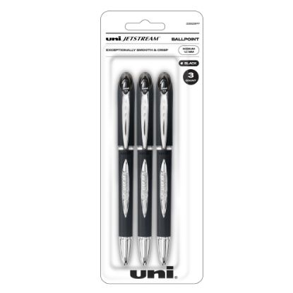 Picture of uni-ball JetStream Ballpoint Pens, Bold Point, 1.0 mm, Black Barrel, Black Ink, Pack Of 3