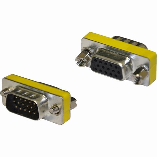 Picture of 4XEM VGA HD15 Male To Female Adapter - 1 x 15-pin HD-15 VGA Male - 1 x 15-pin HD-15 VGA Female - Silver, Yellow, Black