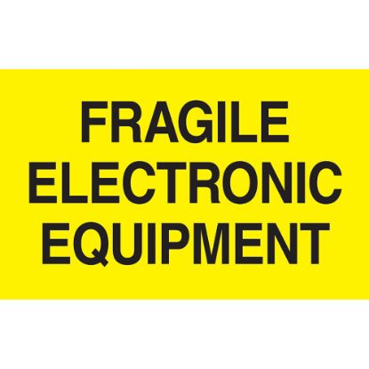 Picture of Preprinted Special Handling Labels, DL2441, "Fragile Electronic Equipment", 5in x 3in, Bright Yellow, Roll Of 500