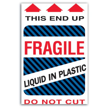 Picture of Tape Logic Preprinted Shipping Labels, DL1580, "This End Up Liquid In Plastic Fragile", 4in x 6in, Red/White, Roll Of 500