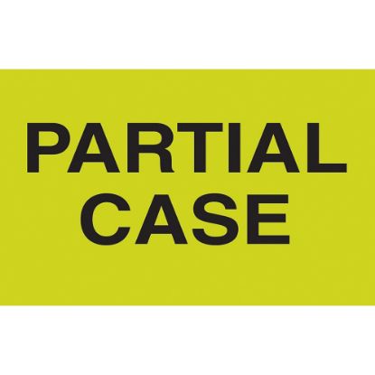 Picture of Preprinted Special Handling Labels, DL2581, "Partial Case", 5in x 3in, Fluorescent Green, Roll Of 500