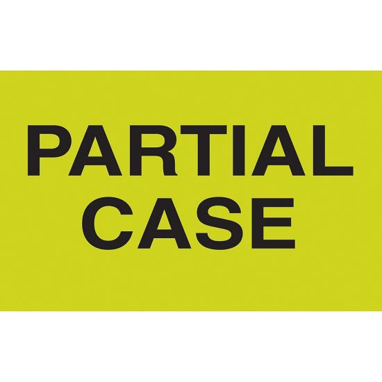 Picture of Preprinted Special Handling Labels, DL2581, "Partial Case", 5in x 3in, Fluorescent Green, Roll Of 500