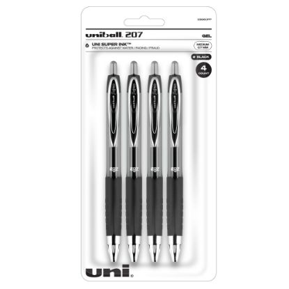 Picture of uni-ball Signo Gel 207 Retractable Gel Pens, Medium Point, 0.7 mm, Clear Barrel, Black Ink, Pack Of 4 Pens