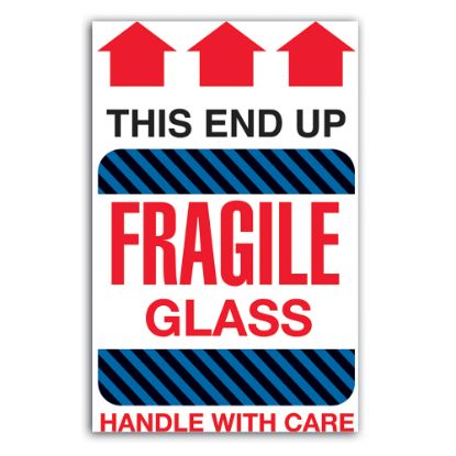 Picture of Tape Logic Preprinted Shipping Labels, DL1980, "This End Up Fragile Glass Handle With Care", 4in x 6in, Red/White, Roll Of 500