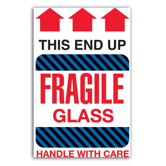 Picture of Tape Logic Preprinted Shipping Labels, DL1980, "This End Up Fragile Glass Handle With Care", 4in x 6in, Red/White, Roll Of 500