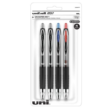 Picture of uni-ball 207 Retractable Fraud Prevention Gel Pens, Medium Point, 0.7 mm, Black Barrels, Assorted Ink Colors, Pack Of 4 Pens