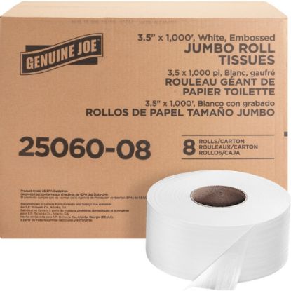 Picture of Genuine Joe 2-Ply Embossed Jumbo Roll Toilet Paper, 1000 Sheets Per Roll, Pack Of 8 Rolls