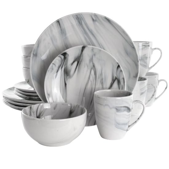 Picture of Elama Fine Marble 16-Piece Dinnerware Set, Black/White