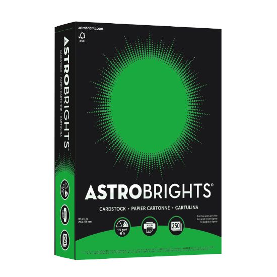 Picture of Astrobrights Color Card Stock, Gamma Green, Letter (8.5in x 11in), 65 Lb, 30% Recycled, FSC Certified, Pack Of 250