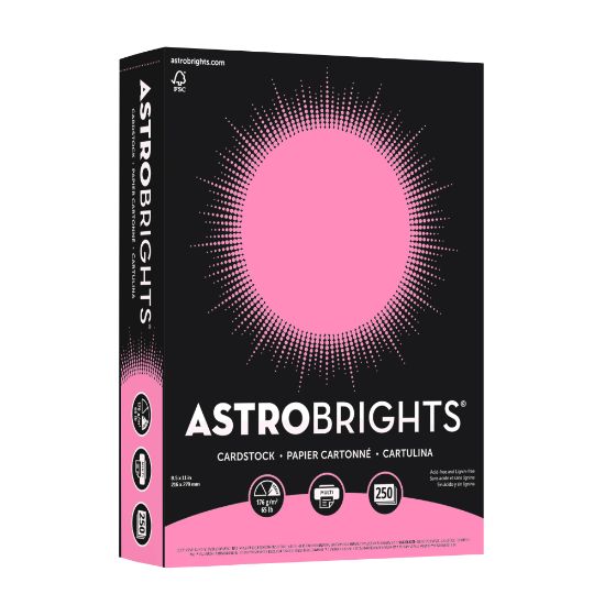 Picture of Astrobrights Color Card Stock, Pulsar Pink, Letter (8.5in x 11in), 65 Lb, FSC Certified, Pack Of 250