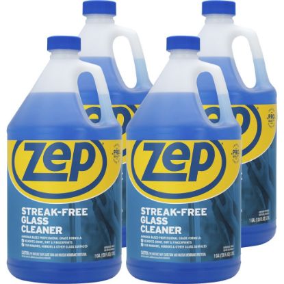 Picture of Zep Streak-Free Liquid Glass Cleaner, 128 Oz Bottle, Blue, Box Of 4