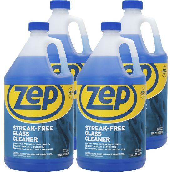 Picture of Zep Streak-Free Liquid Glass Cleaner, 128 Oz Bottle, Blue, Box Of 4