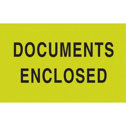 Picture of Preprinted Special Handling Labels, DL2141, "Documents Enclosed", 5in x 3in, Bright Green, Roll Of 500