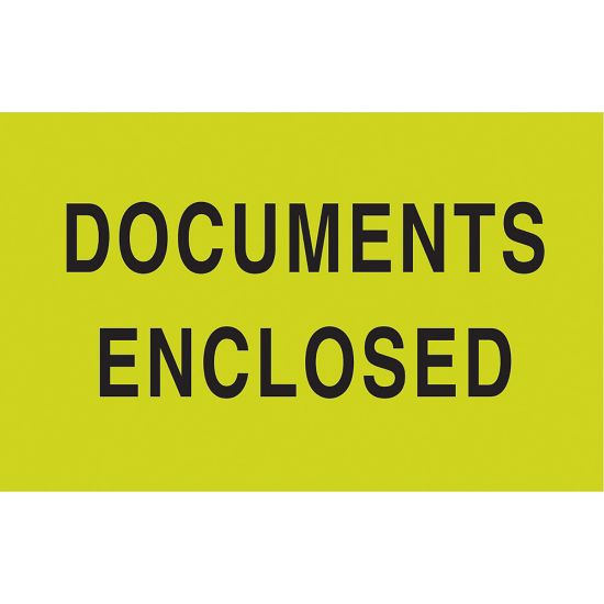 Picture of Preprinted Special Handling Labels, DL2141, "Documents Enclosed", 5in x 3in, Bright Green, Roll Of 500