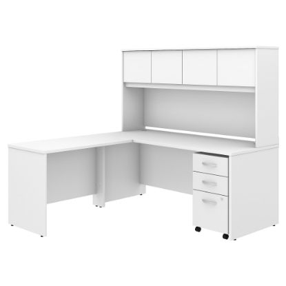 Picture of Bush Business Furniture Studio C 72inW x 30inD L Shaped Desk with Hutch, Mobile File Cabinet and 42inW Return, White, Standard Delivery