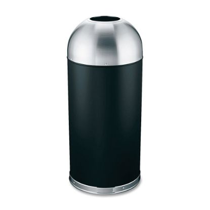 Picture of Genuine Joe 15-Gallon Dome-Top Trash Receptacle, Black/Silver