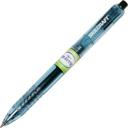 Picture of SKILCRAFT Eco-Bottle Retractable Gel Pens, 0.7 mm, 100% Recycled, Transparent Blue Barrel, Black Ink, Pack Of 12