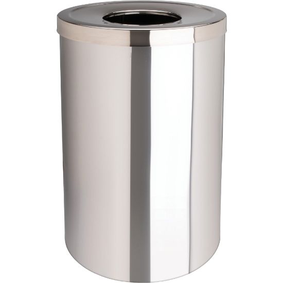 Picture of Genuine Joe Round Stainless-Steel Trash Receptacle, 30 Gallons, 27-3/4in x 18-3/4in, Silver