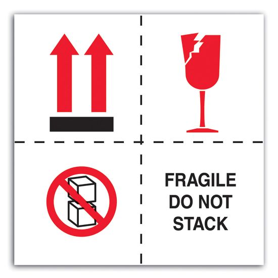 Picture of Tape Logic Preprinted International Safe-Handling Labels, DL4501, "Fragile, Do Not Stack", 4in x 4in, Red/Black/White, Roll Of 500