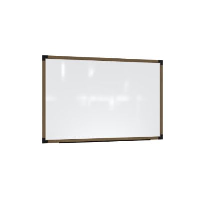 Picture of Ghent Prest Magnetic Dry-Erase Whiteboard, Porcelain, 50-1/4in x 62-1/4in, White, Driftwood Oak Wood Frame